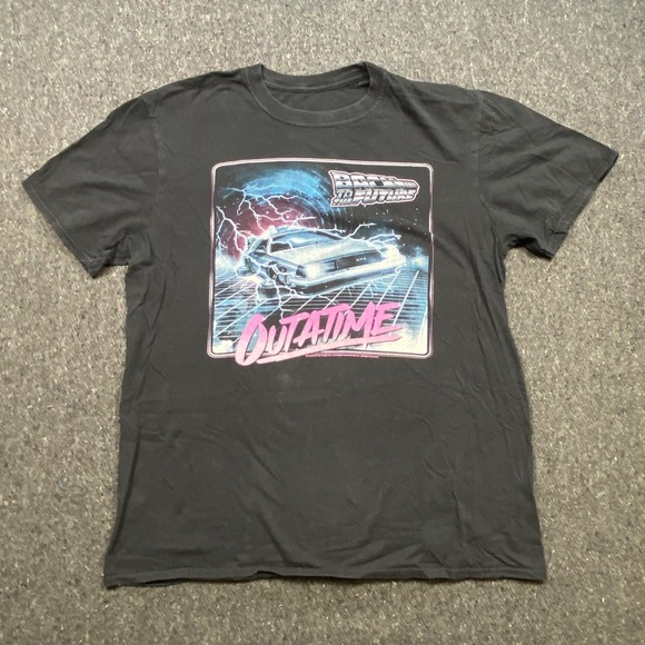 Back to the Future Retro 80s Sz M Black DeLorean Outatime Graphic‎ T-Shirt
